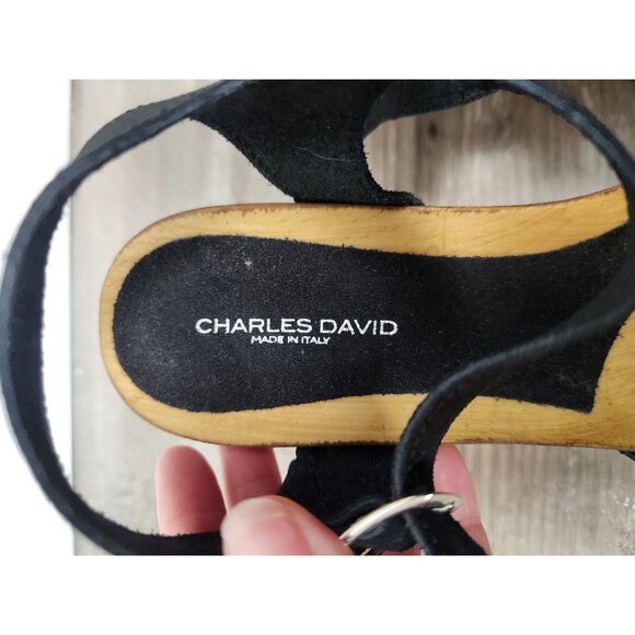 Charles David Women's Sz. 42/10.5 Black Leather Platform Open Toe Sandals - Picture 3 of 8